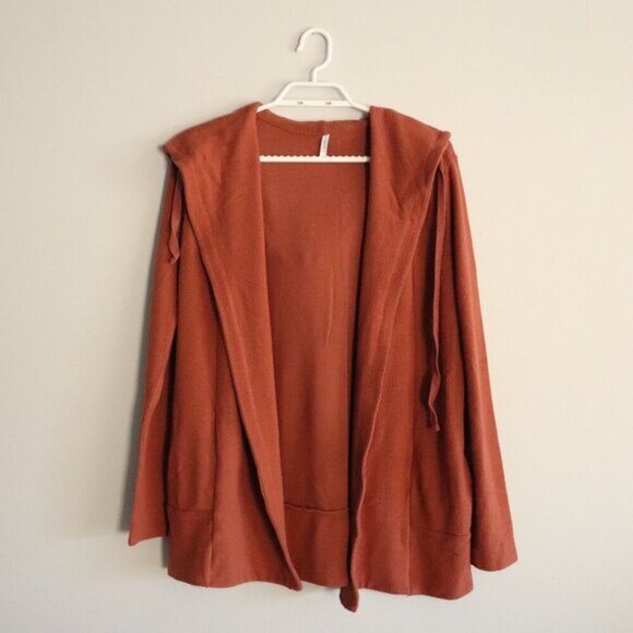 Z Supply Women's Sz S Red Open Front Hooded Long Sleeve Pocket Cardigan - Picture 1 of 11